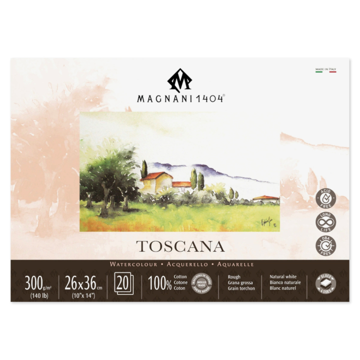 Akvarellblock Toscana 100% Bomull 300g 26x36cm 20 ark i gruppen Papper & Block / Konstnärsblock / Akvarellblock hos Pen Store (129831)