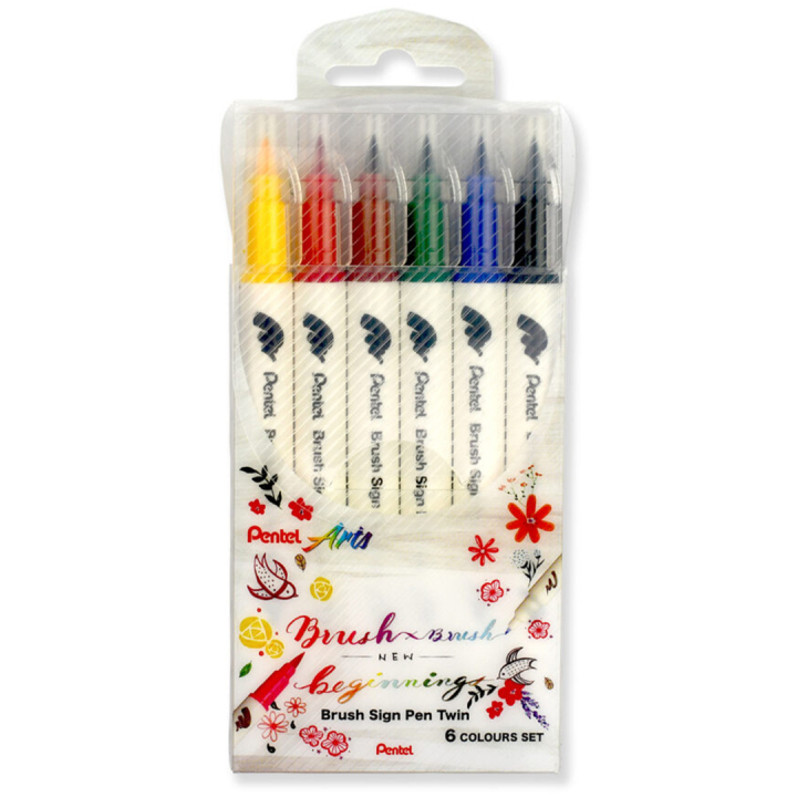 Läs mer om Pentel Brush Sign Pen Twin 6-pack