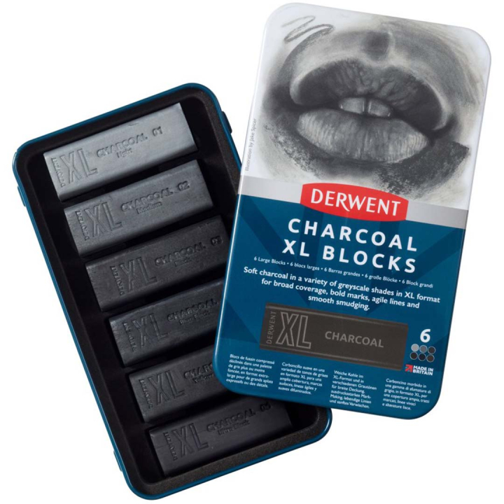 Läs mer om Derwent Charcoal XL Blocks Tin 6-set