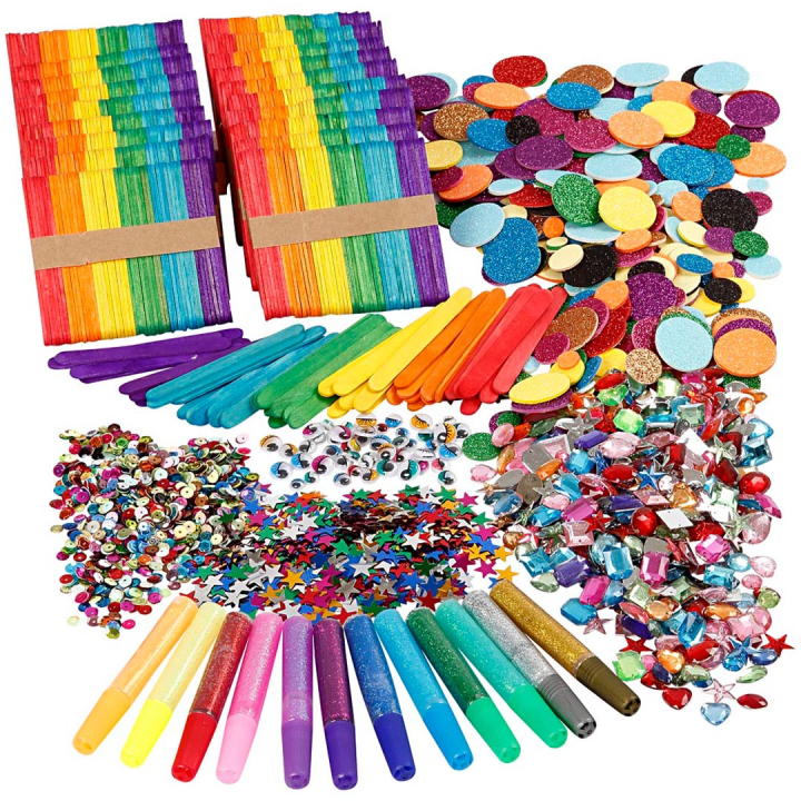 Läs mer om Colortime Glitter och träpinnar Storpack