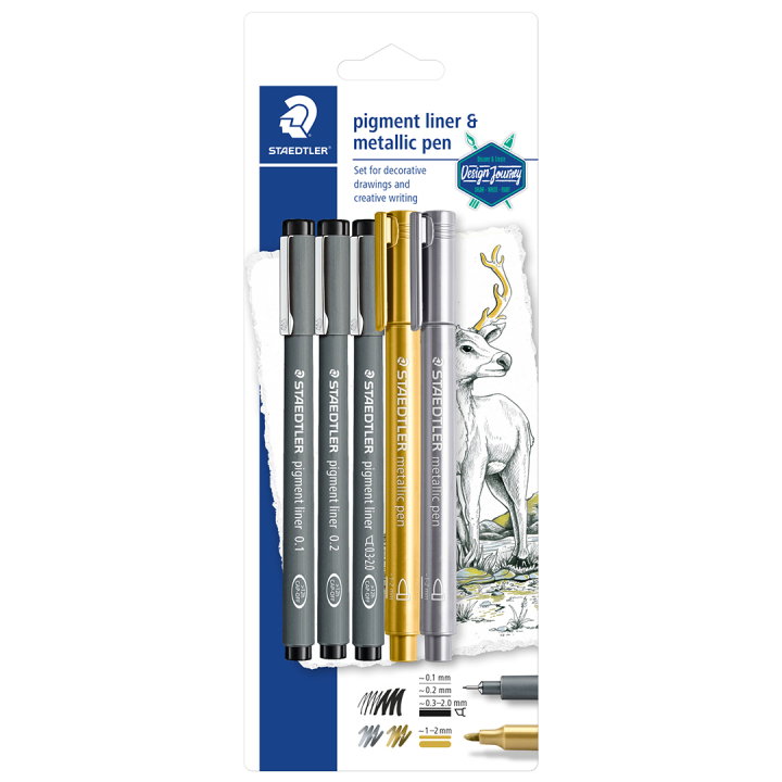 Läs mer om Staedtler Pigment Liner + Metallic pen 5-pack