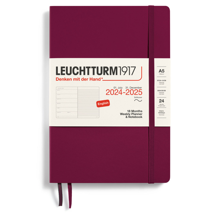 Kalender 18M Weekly Planner & Notebook Soft Cover A5 Port Red i gruppen Papper & Block / Kalendrar och almanackor / 18-månaderskalendrar hos Pen Store (132572)