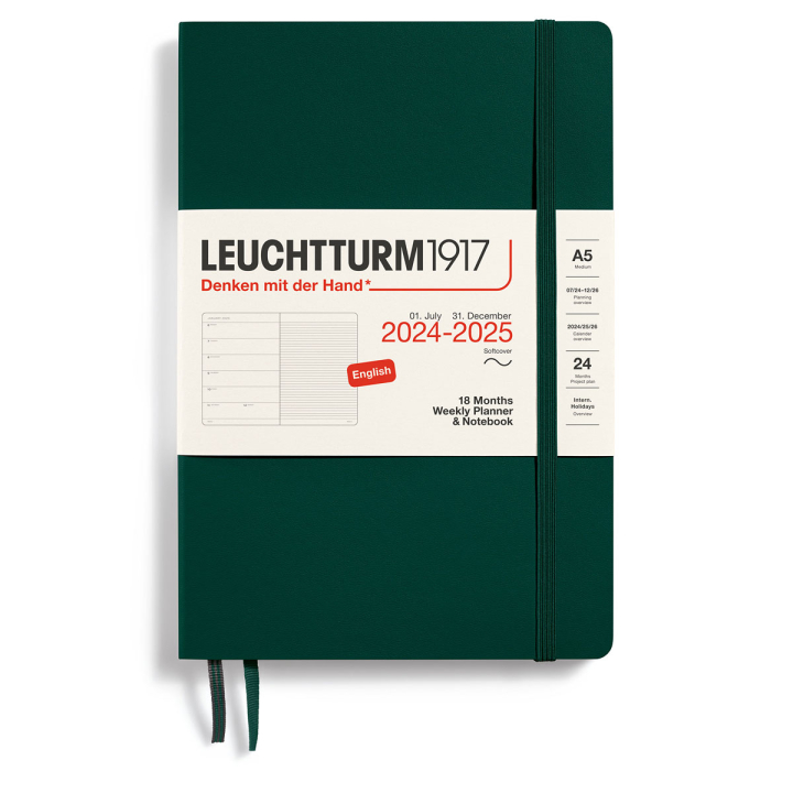 Kalender 18M Weekly Planner & Notebook Soft Cover A5 Forest Green i gruppen Papper & Block / Kalendrar och almanackor / 18-månaderskalendrar hos Pen Store (132574)