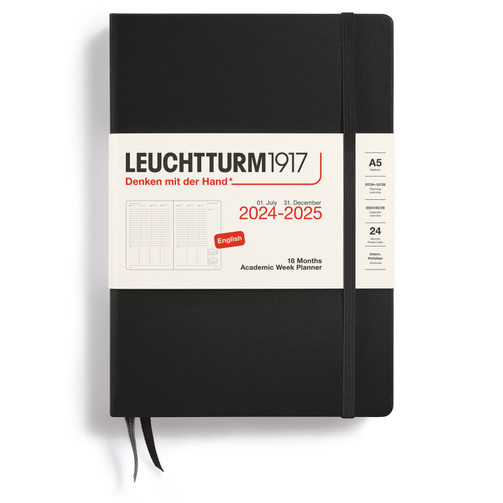 Läs mer om Leuchtturm1917 Kalender 18M Academic Week Planner Hard Cover A5 Black