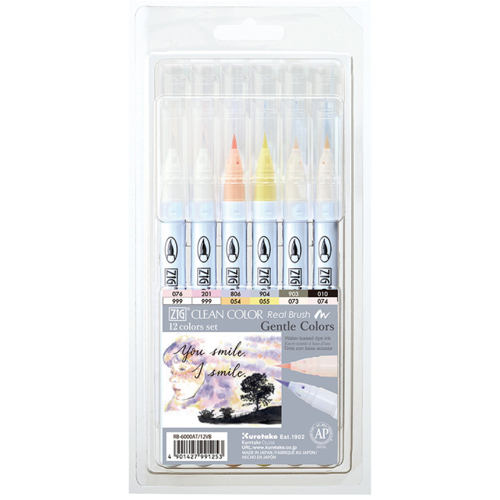 Clean Color Real Brush 12-set Gentle Colors i gruppen Pennor / Konstnärspennor / Penselpennor hos Pen Store (134104)