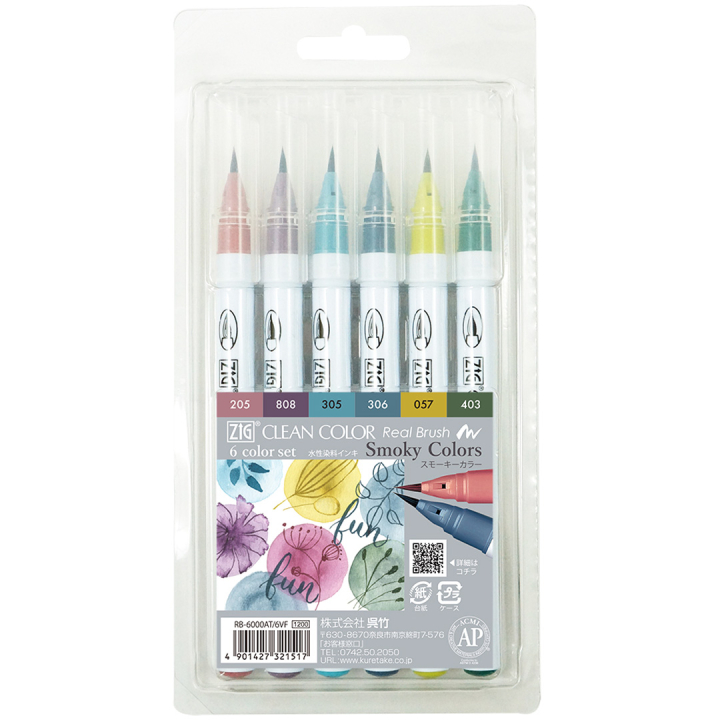 Clean Color Real Brush 6-set Smokey Colors i gruppen Pennor / Konstnärspennor / Penselpennor hos Pen Store (134110)