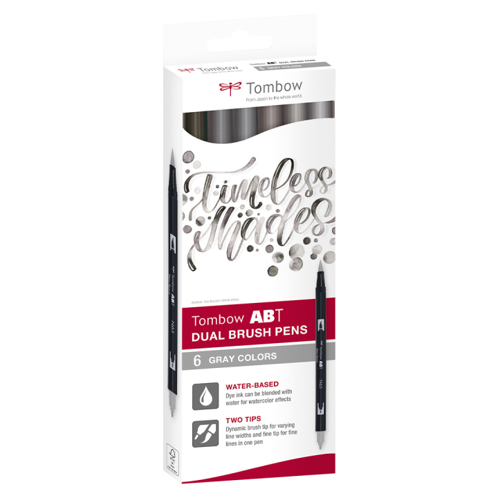 ABT Dual Brush pen 6-set Gray i gruppen Pennor / Konstnärspennor / Penselpennor hos Pen Store (134116)