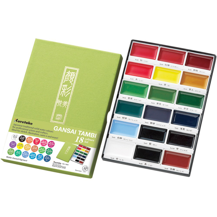 Gansai Tambi Akvarell 18-set i gruppen Konstnärsmaterial / Konstnärsfärger / Akvarellfärg / Akvarellfärg i kopp hos Pen Store (135660)