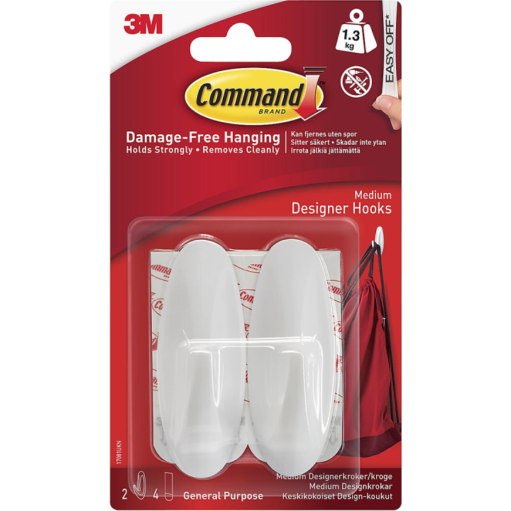 Command Självhäftande krokar Design Medium Vit 2-pack i gruppen Skapande & Hobby / Organisera / Ramar / Tavelupphängning hos Pen Store (135683)