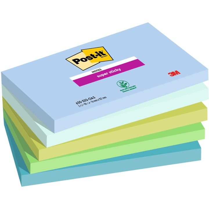 Post-it Super Sticky 76x127 Färgmix Oasis 5-pack i gruppen Papper & Block / Skriva och anteckna / Post-it och notisblock hos Pen Store (135717)