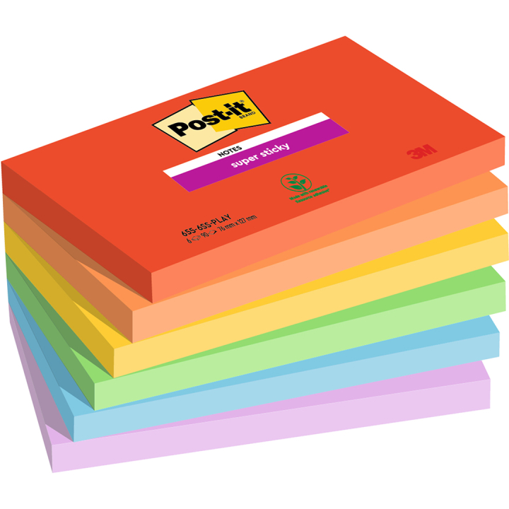 Post-it Super Sticky 76x127 Färgmix Playful 6-pack i gruppen Papper & Block / Skriva och anteckna / Post-it och notisblock hos Pen Store (135720)