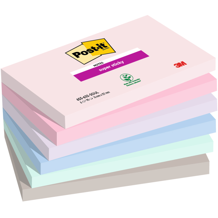 Post-it Super Sticky 76x127 Färgmix Soulful 6-pack i gruppen Papper & Block / Skriva och anteckna / Post-it och notisblock hos Pen Store (135722)