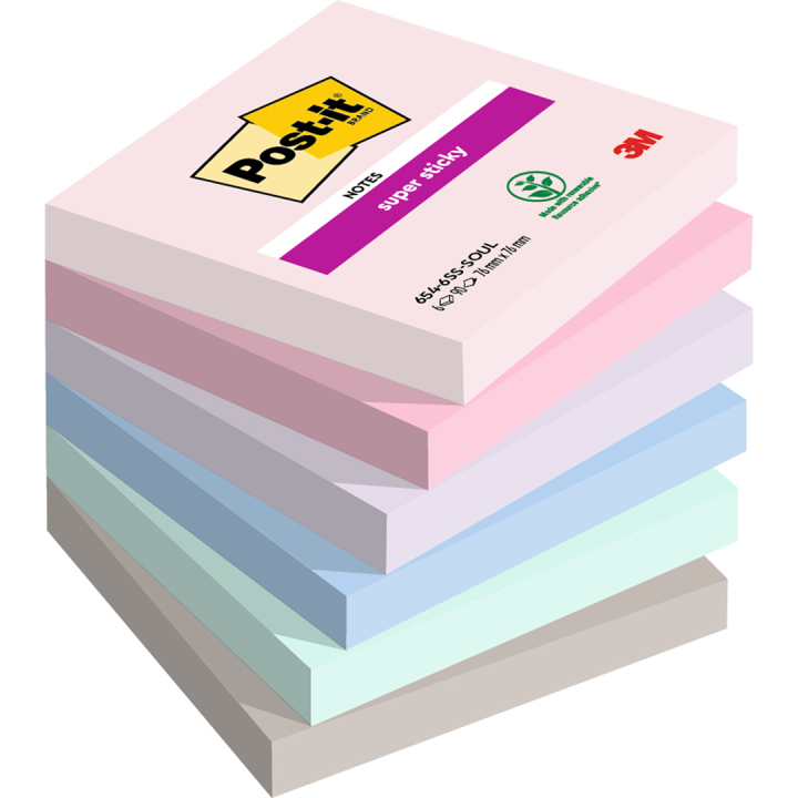 Post-it Super Sticky 76x76 Färgmix Soulful 6-pack i gruppen Papper & Block / Skriva och anteckna / Post-it och notisblock hos Pen Store (135723)