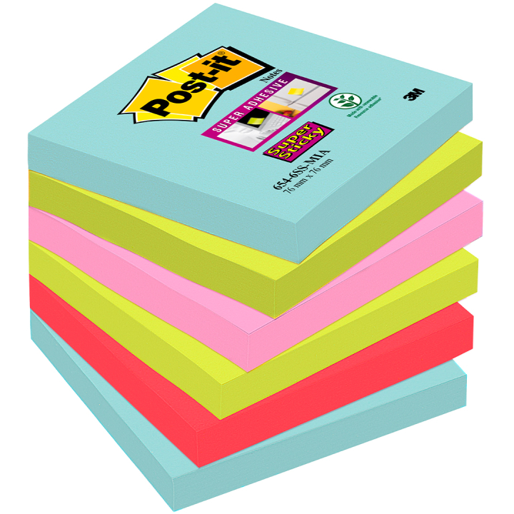 Post-it Super Sticky 76x76 Färgmix Cosmic 6-pack i gruppen Papper & Block / Skriva och anteckna / Post-it och notisblock hos Pen Store (135733)