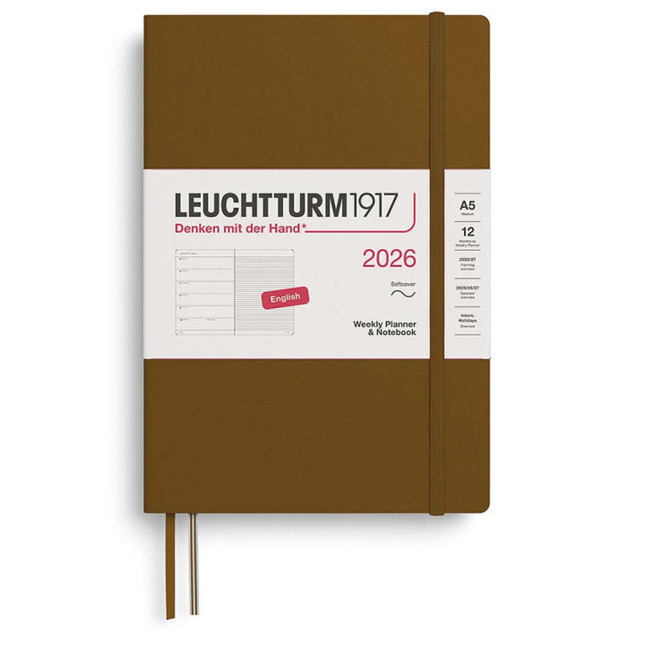 Kalender Weekly Planner & Notebook 2026 A5 Soft Cover Spice Brown i gruppen Papper & Block / Kalendrar och almanackor / 12-månaderskalendrar hos Pen Store (136250)