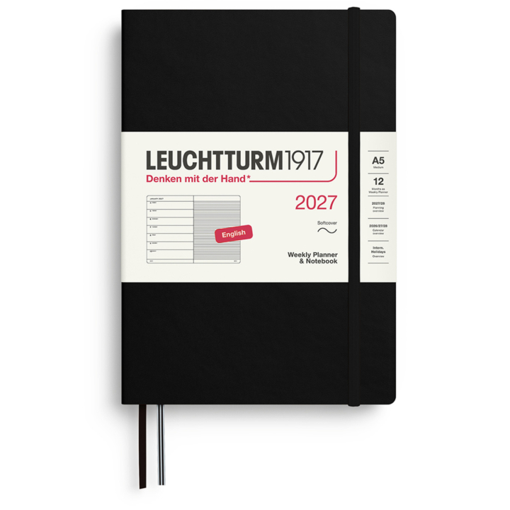 Kalender Weekly Planner & Notebook 2027 A5 Soft Cover Black i gruppen Papper & Block / Kalendrar och almanackor / 12-månaderskalendrar hos Pen Store (137493)