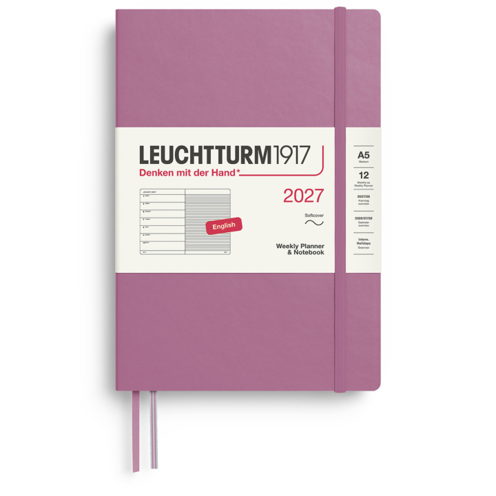 Kalender Weekly Planner & Notebook 2027 A5 Soft Cover Dusty Rose i gruppen Papper & Block / Kalendrar och almanackor / 12-månaderskalendrar hos Pen Store (137495)