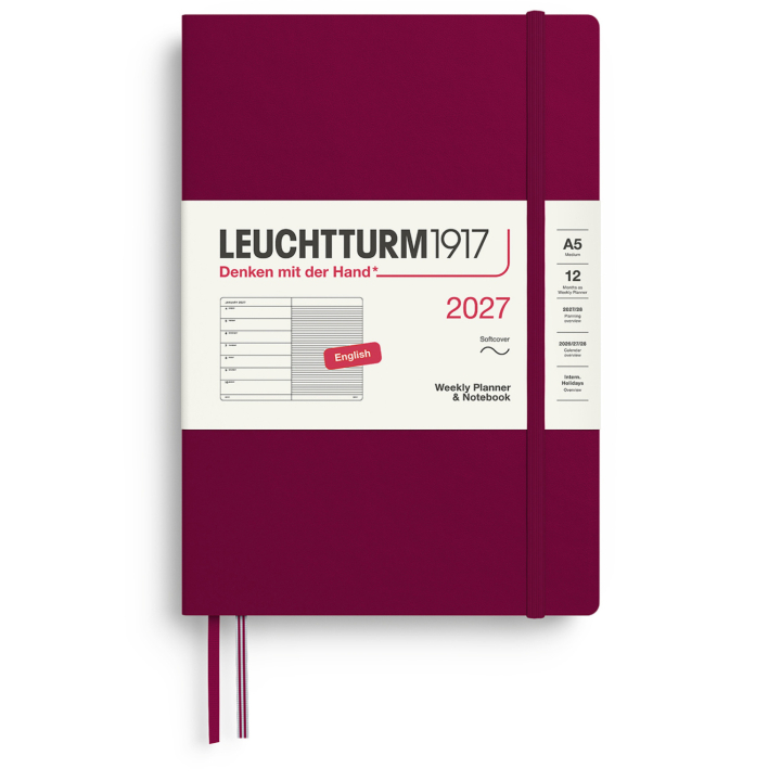 Kalender Weekly Planner & Notebook 2027 A5 Soft Cover Port Red i gruppen Papper & Block / Kalendrar och almanackor / 12-månaderskalendrar hos Pen Store (137496)