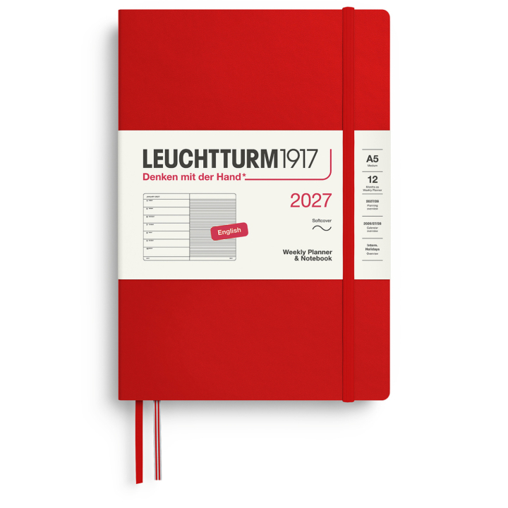 Kalender Weekly Planner & Notebook 2027 A5 Soft Cover Cherry i gruppen Papper & Block / Kalendrar och almanackor / 12-månaderskalendrar hos Pen Store (137497)
