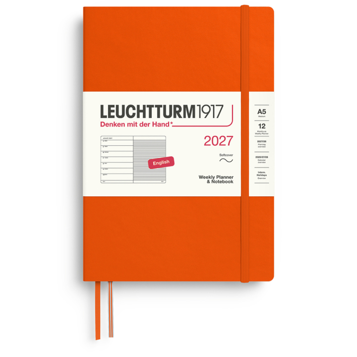 Kalender Weekly Planner & Notebook 2027 A5 Soft Cover Pumpkin i gruppen Papper & Block / Kalendrar och almanackor / 12-månaderskalendrar hos Pen Store (137498)