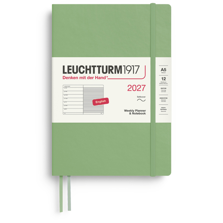 Kalender Weekly Planner & Notebook 2027 A5 Soft Cover Sage i gruppen Papper & Block / Kalendrar och almanackor / 12-månaderskalendrar hos Pen Store (137500)