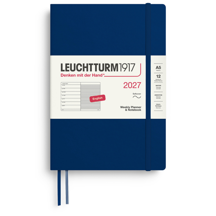 Kalender Weekly Planner & Notebook 2027 A5 Soft Cover Navy i gruppen Papper & Block / Kalendrar och almanackor / 12-månaderskalendrar hos Pen Store (137504)