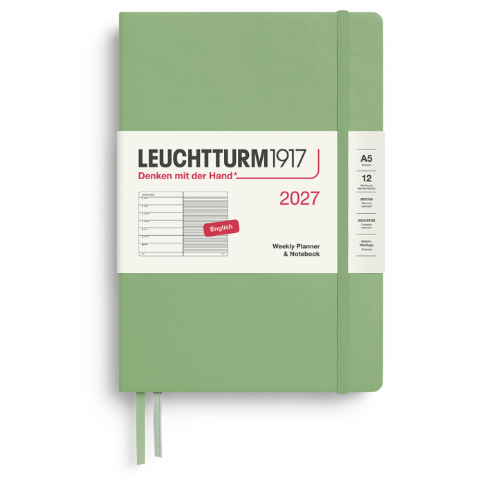 Kalender Weekly Planner & Notebook 2027 A5 Sage i gruppen Papper & Block / Kalendrar och almanackor / 12-månaderskalendrar hos Pen Store (137519)