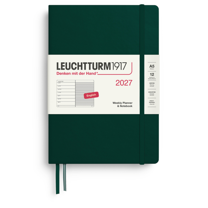 Kalender Weekly Planner & Notebook 2027 A5 Forest Green i gruppen Papper & Block / Kalendrar och almanackor / 12-månaderskalendrar hos Pen Store (137521)
