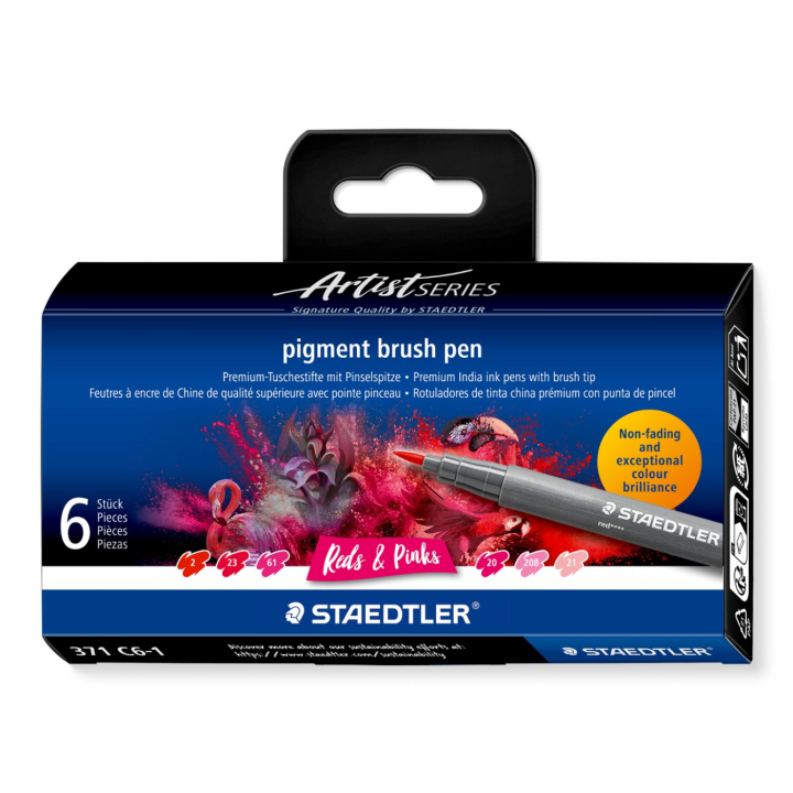 Pigment Arts Brush Pen 6-set Red/Pink i gruppen Pennor / Konstnärspennor / Penselpennor hos Pen Store (137610)