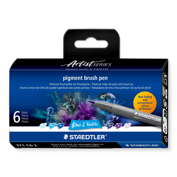 Pigment Arts Brush Pen 6-set Blue/Violet i gruppen Pennor / Konstnärspennor / Penselpennor hos Pen Store (137612)