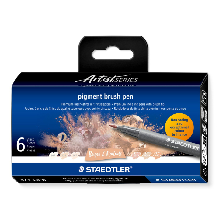 Pigment Arts Brush Pen 6-set Beige/Natural i gruppen Pennor / Konstnärspennor / Penselpennor hos Pen Store (137616)