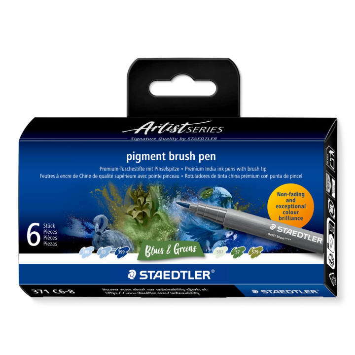 Pigment Arts Brush Pen 6-set Blue/Green i gruppen Pennor / Konstnärspennor / Penselpennor hos Pen Store (137618)