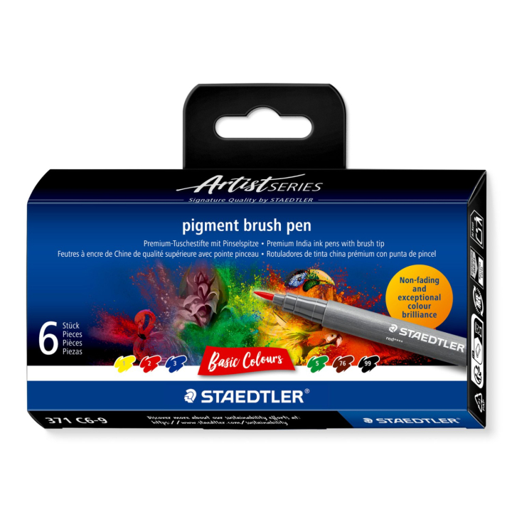 Pigment Arts Brush Pen 6-set Basic i gruppen Produktserier / Staedtler Artist Series hos Pen Store (137619)