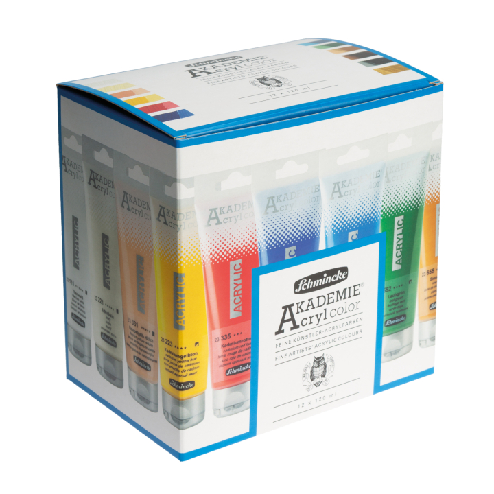 Akademie Akrylfärg 120 ml 12-set i gruppen Konstnärsmaterial / Konstnärsfärger / Akrylfärg hos Pen Store (137785)
