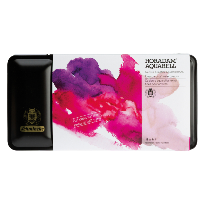 Horadam Aquarell Full Pans Metal 18-set i gruppen Konstnärsmaterial / Konstnärsfärger / Akvarellfärg / Akvarellfärg i kopp hos Pen Store (137789)