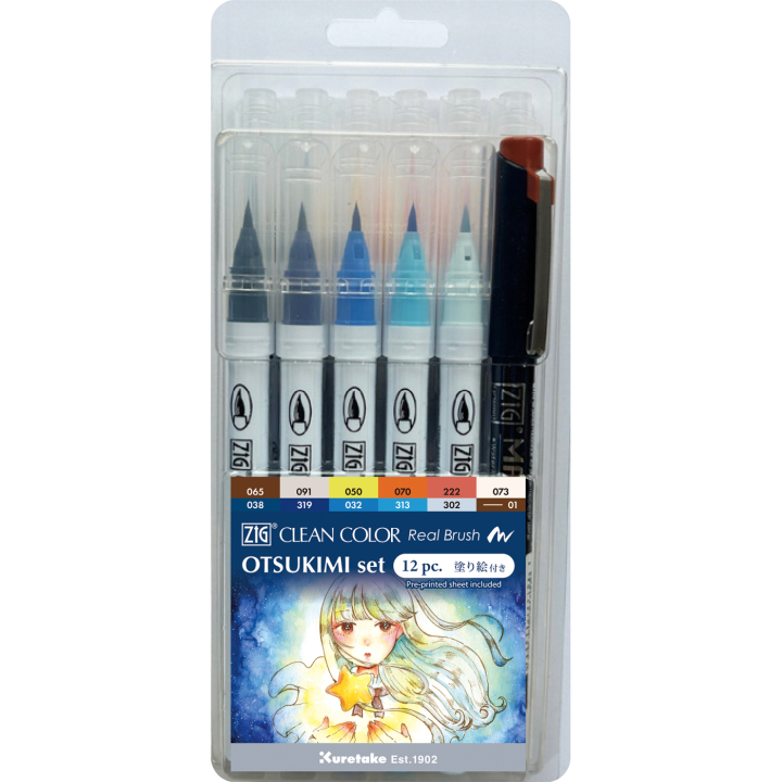 Clean Color Real Brush 12-set Otsukimi Colors i gruppen Pennor / Konstnärspennor / Penselpennor hos Pen Store (138139)