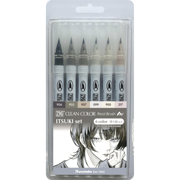 Clean Color Real Brush 6-set Itsuki colors i gruppen Pennor / Konstnärspennor / Penselpennor hos Pen Store (138140)