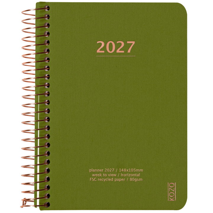 Kalender 2027 A6 Weekly Olive Green i gruppen Papper & Block / Kalendrar och almanackor / 12-månaderskalendrar hos Pen Store (138278)