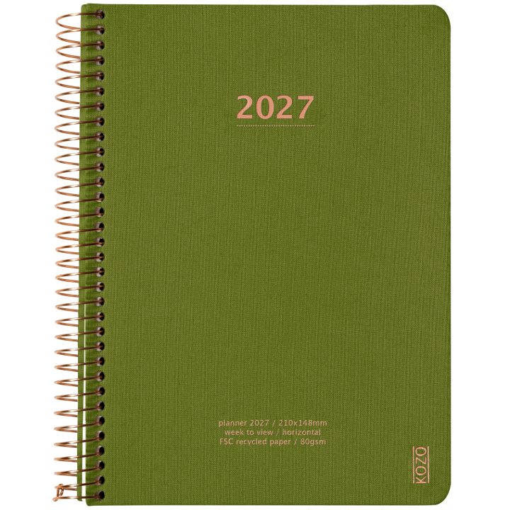 Kalender 2027 A5 Weekly Olive Green i gruppen Papper & Block / Kalendrar och almanackor / 12-månaderskalendrar hos Pen Store (138280)