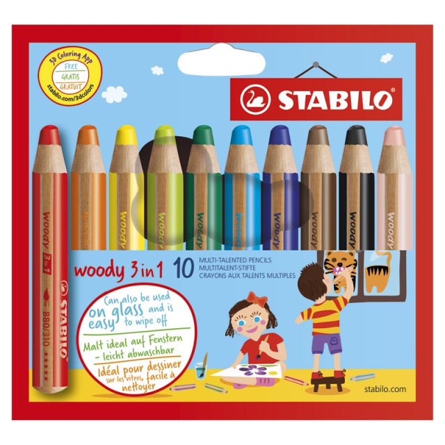 Woody 3-in-1 Färgpennor 10-set (3 år+)
