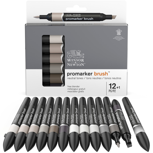 Promarker Brush Neutral Tones 12-set + Blender