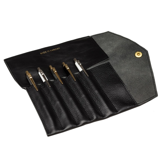 Fiffi Leather Pen Roll Black 6-fack