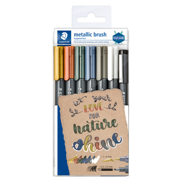 Penselpenna Metallic 5-pack + pigment liner