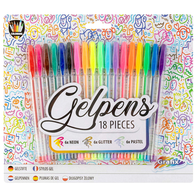 Gelpennor 18-set (Neon/Glitter/Pastell)