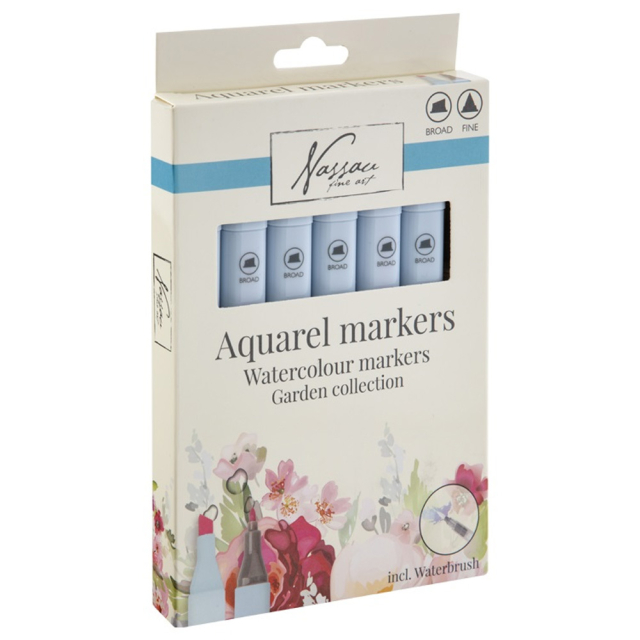 Akvarellmarker Dual 6-set Garden + vattenpensel