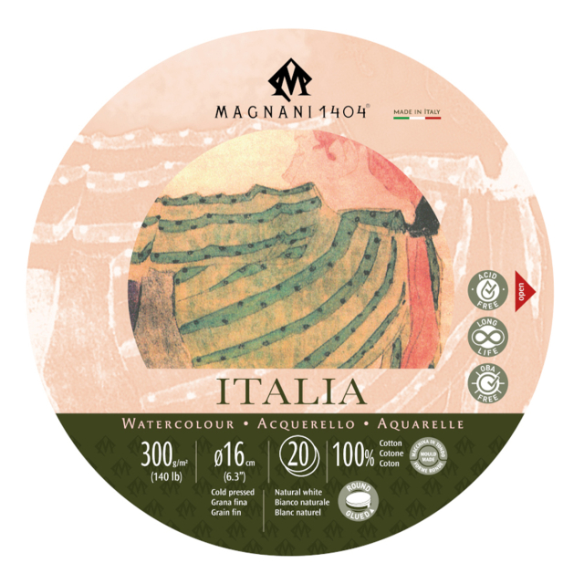 Akvarellblock Rund Italia 100% Bomull 300g 16 cm 20 ark