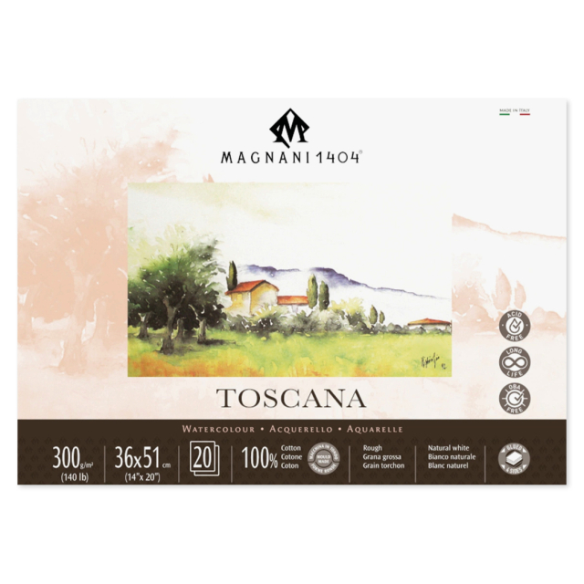 Akvarellblock Toscana 100% Bomull 300g Grov Gräng 36x51 cm 20 ark
