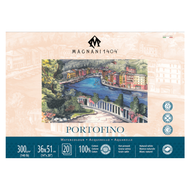 Akvarellblock Portofino 100% Bomull 300g Satin 36x51cm 20 ark