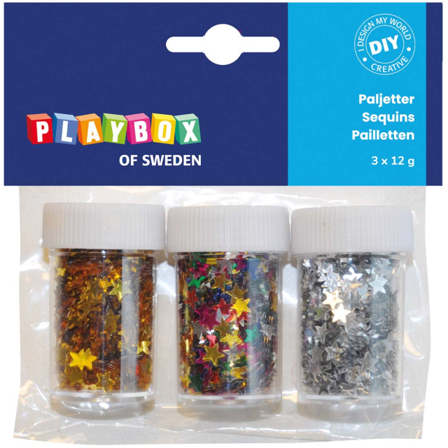 Paljetter 3 x Stjärnor 12 g