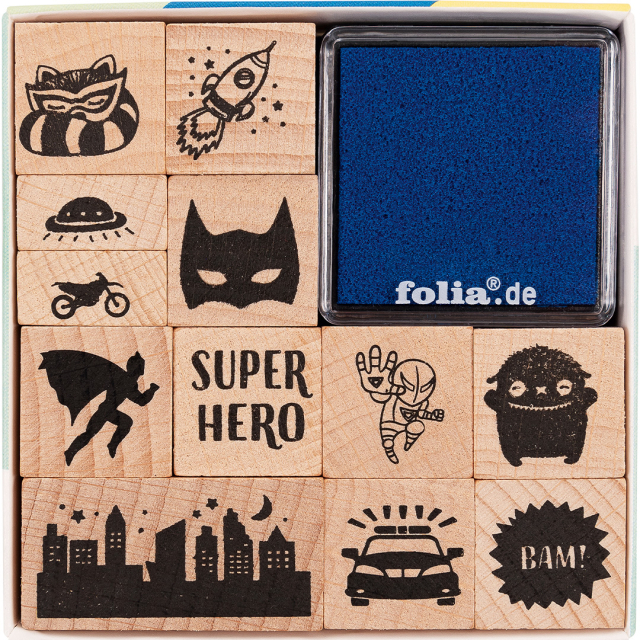 Stämpelset + stämpeldyna Superheroes 12-pack